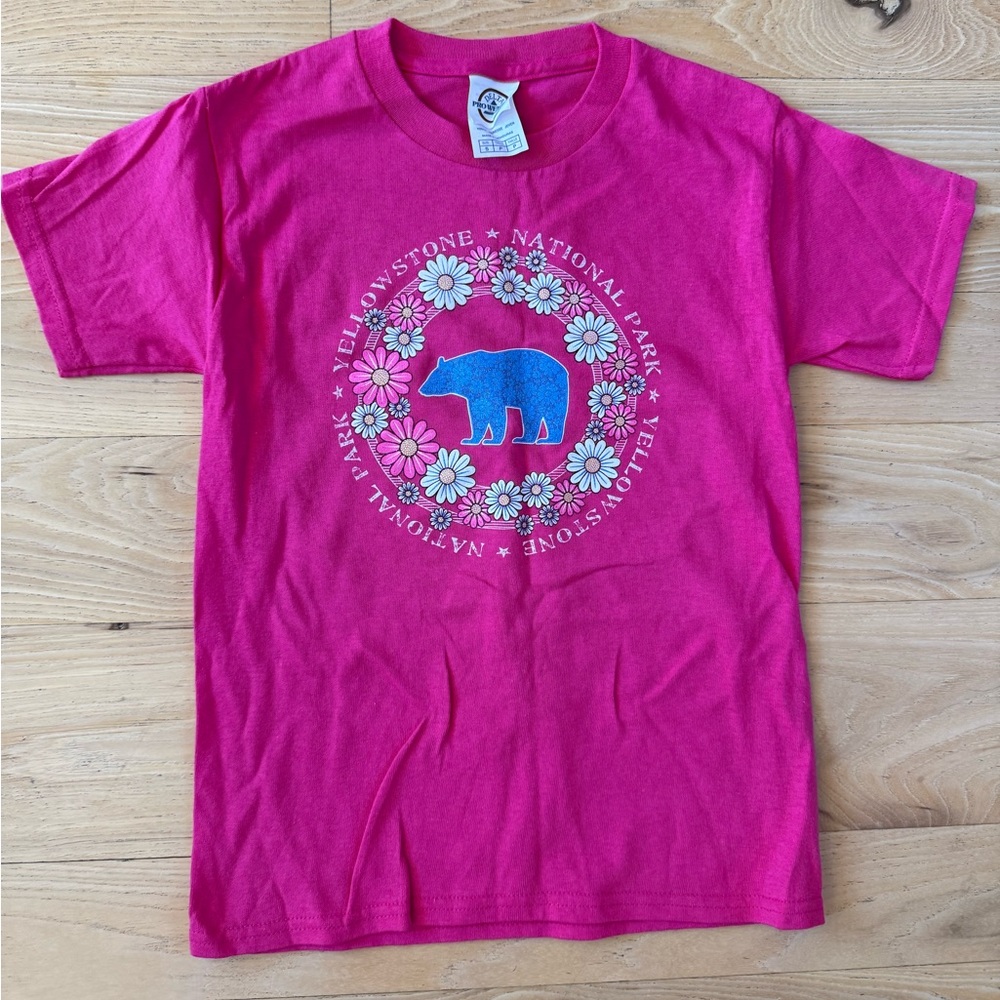 Delta Pink Kids T-Shirt with Bear and Floral Design